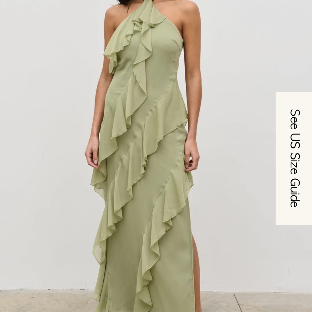 Pretty Lavish Sage Green Ruffle Dress